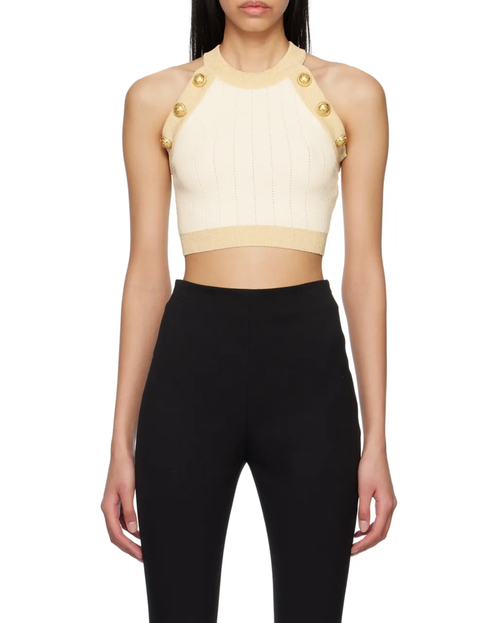 Gold-Trimmed Knit Crop Top