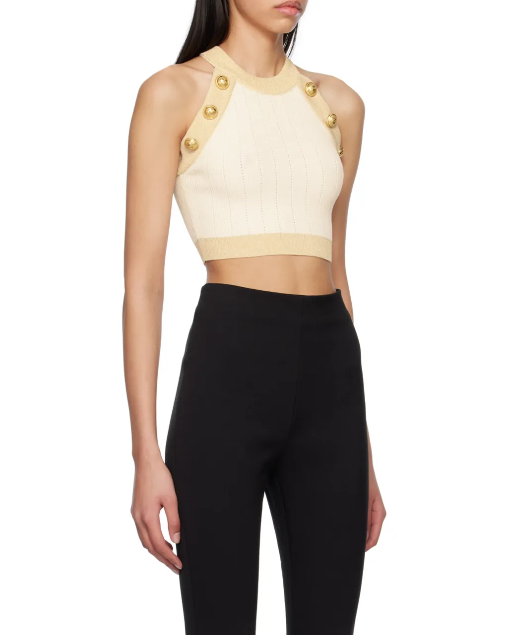 Gold-Trimmed Knit Crop Top