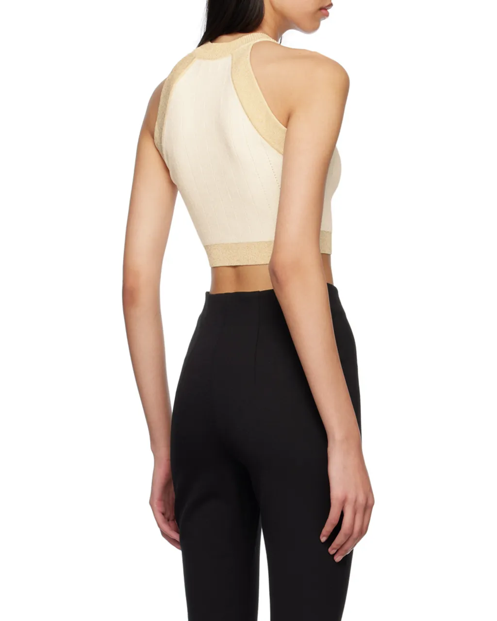 Gold-Trimmed Knit Crop Top