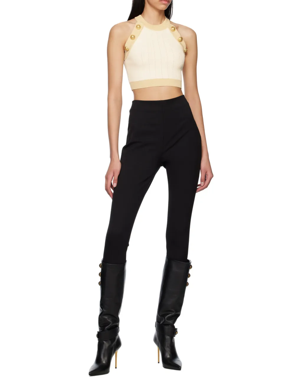 Gold-Trimmed Knit Crop Top