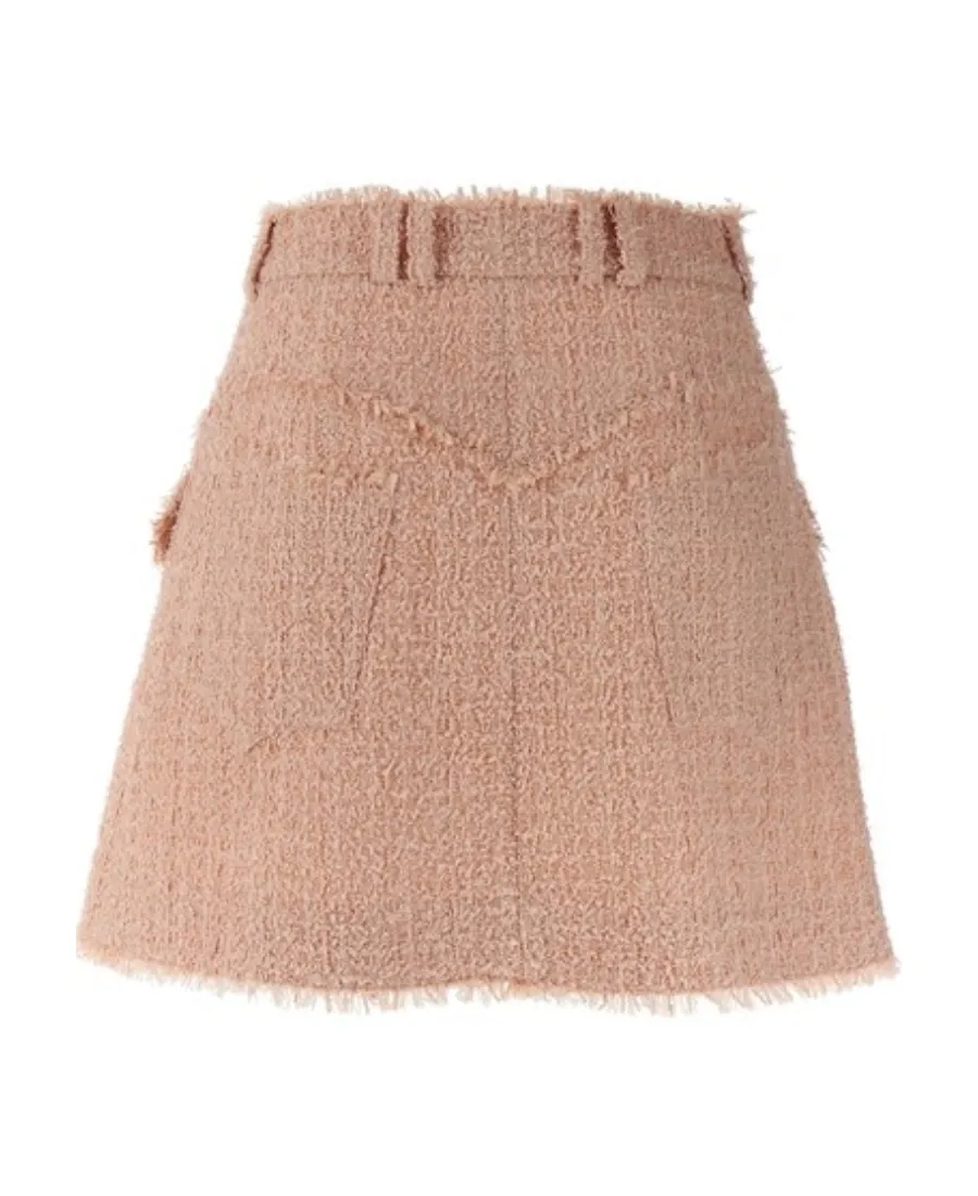 Frayed Hem Tweed Skirt