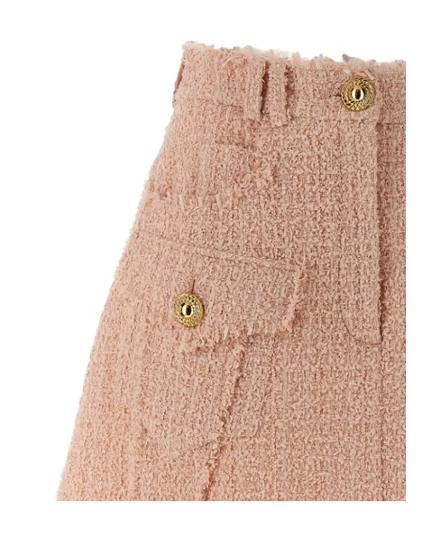 Frayed Hem Tweed Skirt