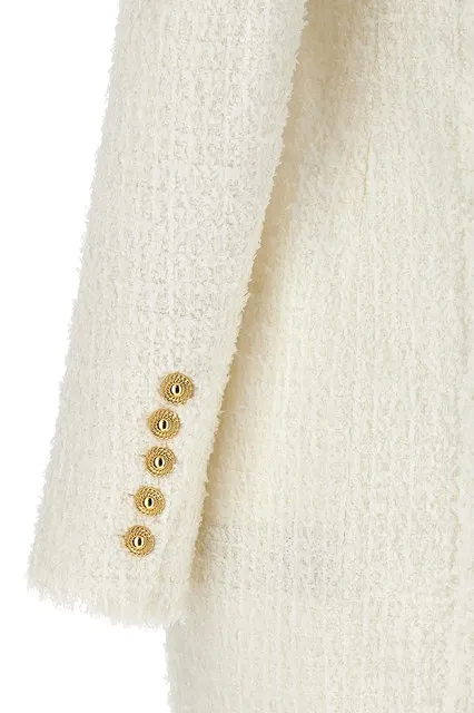 Long Sleeved Button-Detailed Tweed Dress