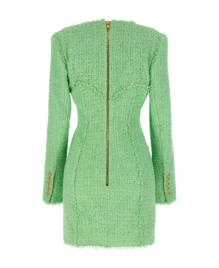 Logo Button Tweed Dress