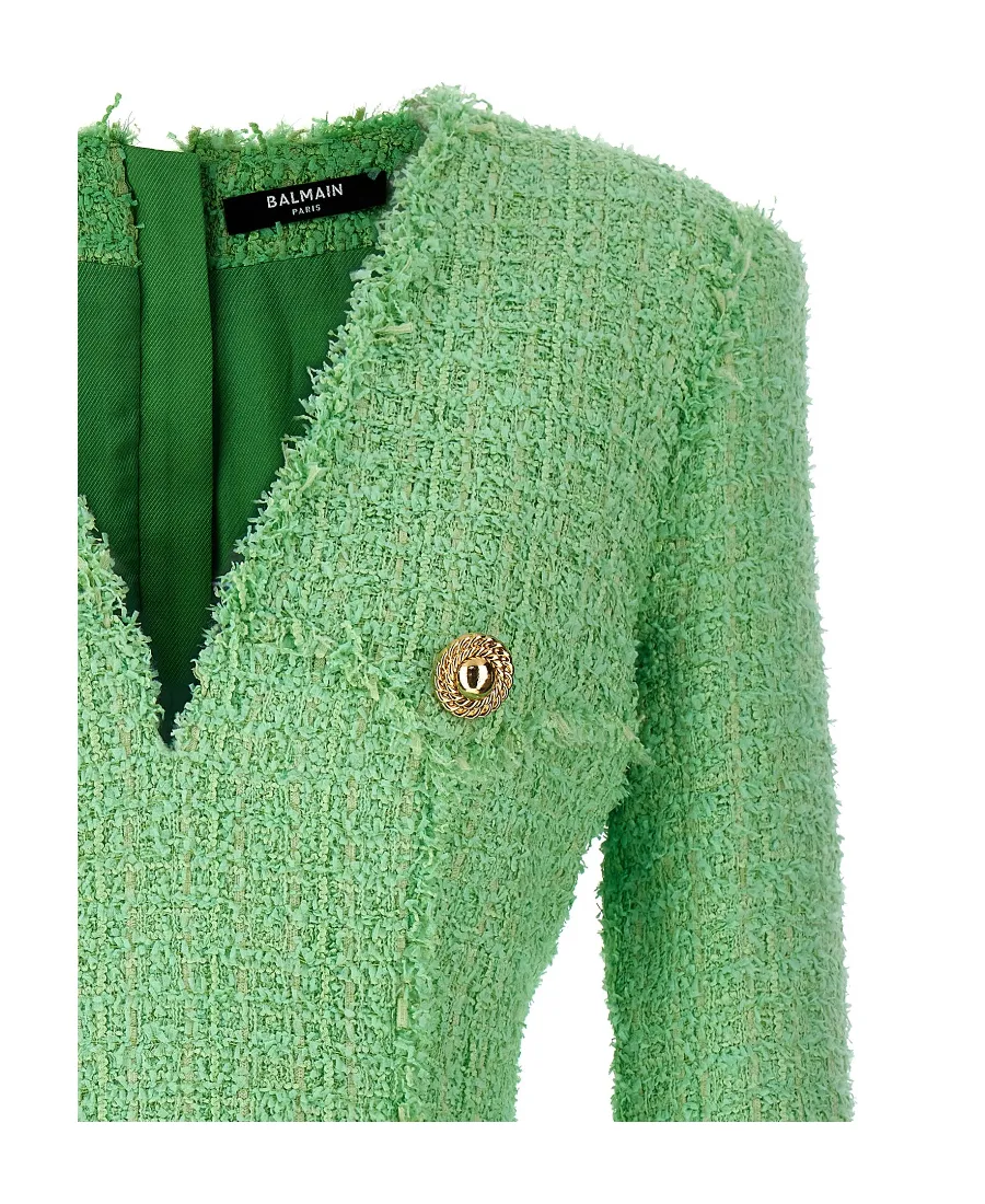 Logo Button Tweed Dress