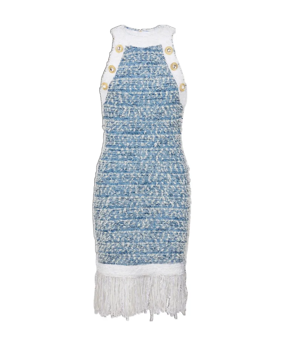 Fringed Denim Tweed Dress