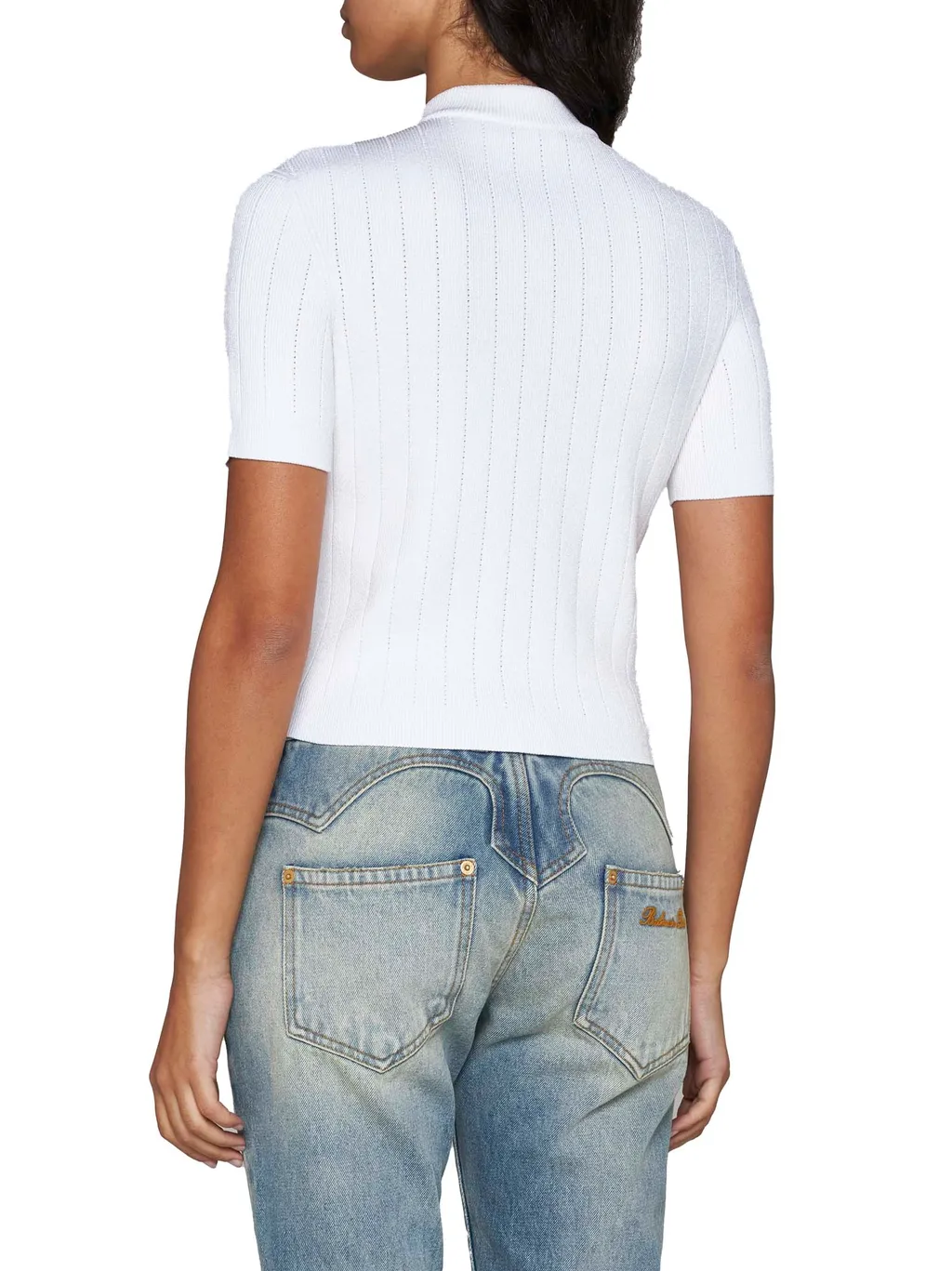 Ribbed-Knit Short-Sleeved Cardigan