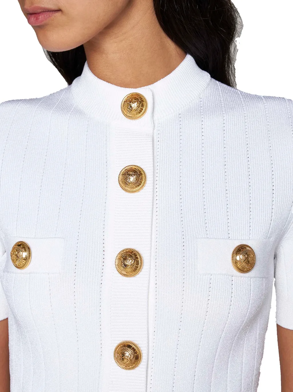 Ribbed-Knit Short-Sleeved Cardigan