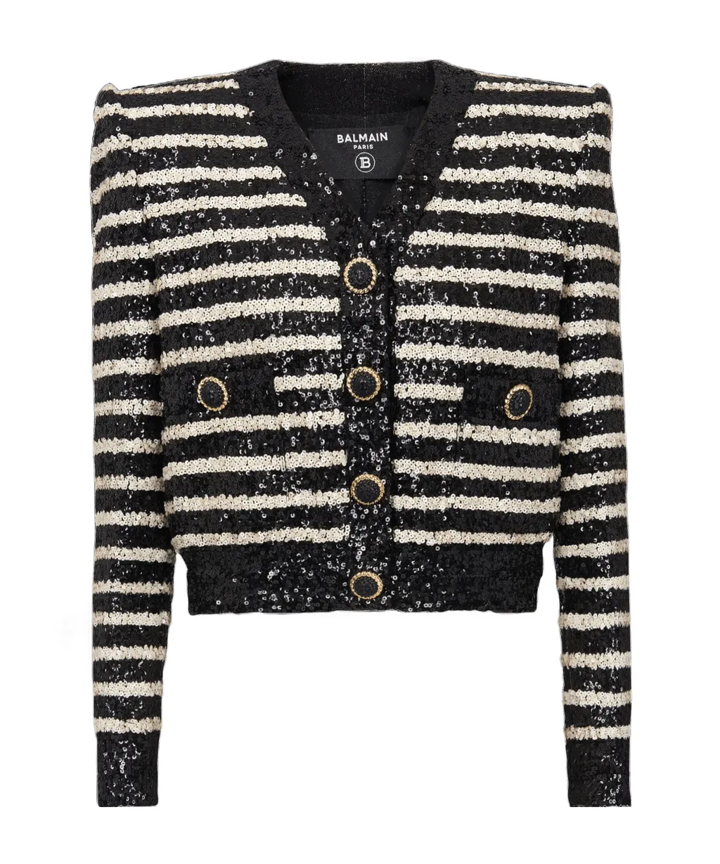 Striped Sequinned Cropped Jacket