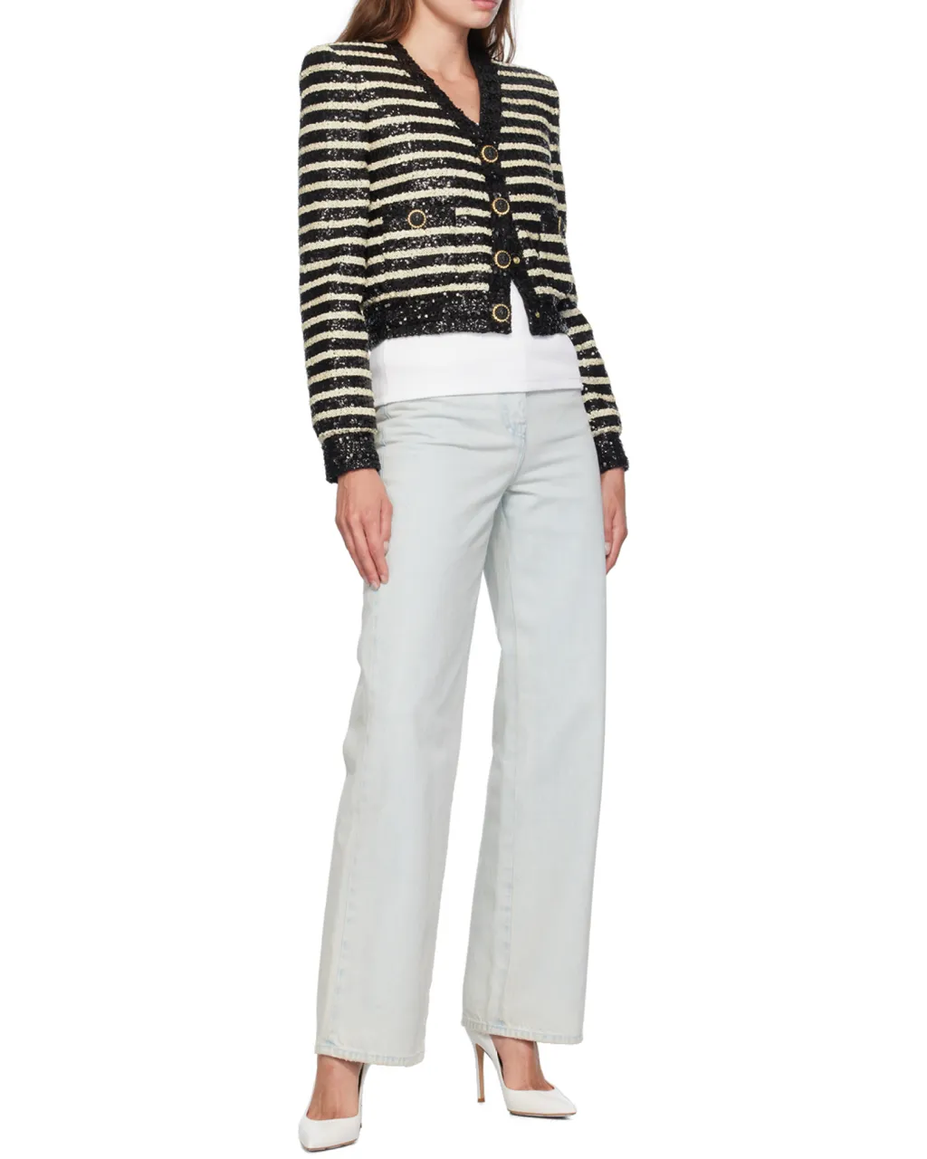 Striped Sequinned Cropped Jacket