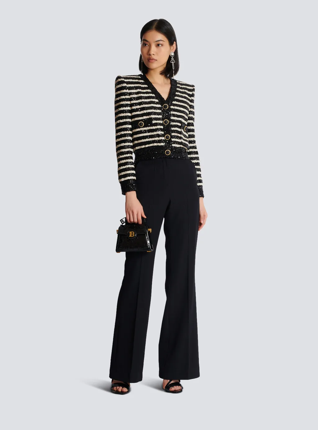 Striped Sequinned Cropped Jacket
