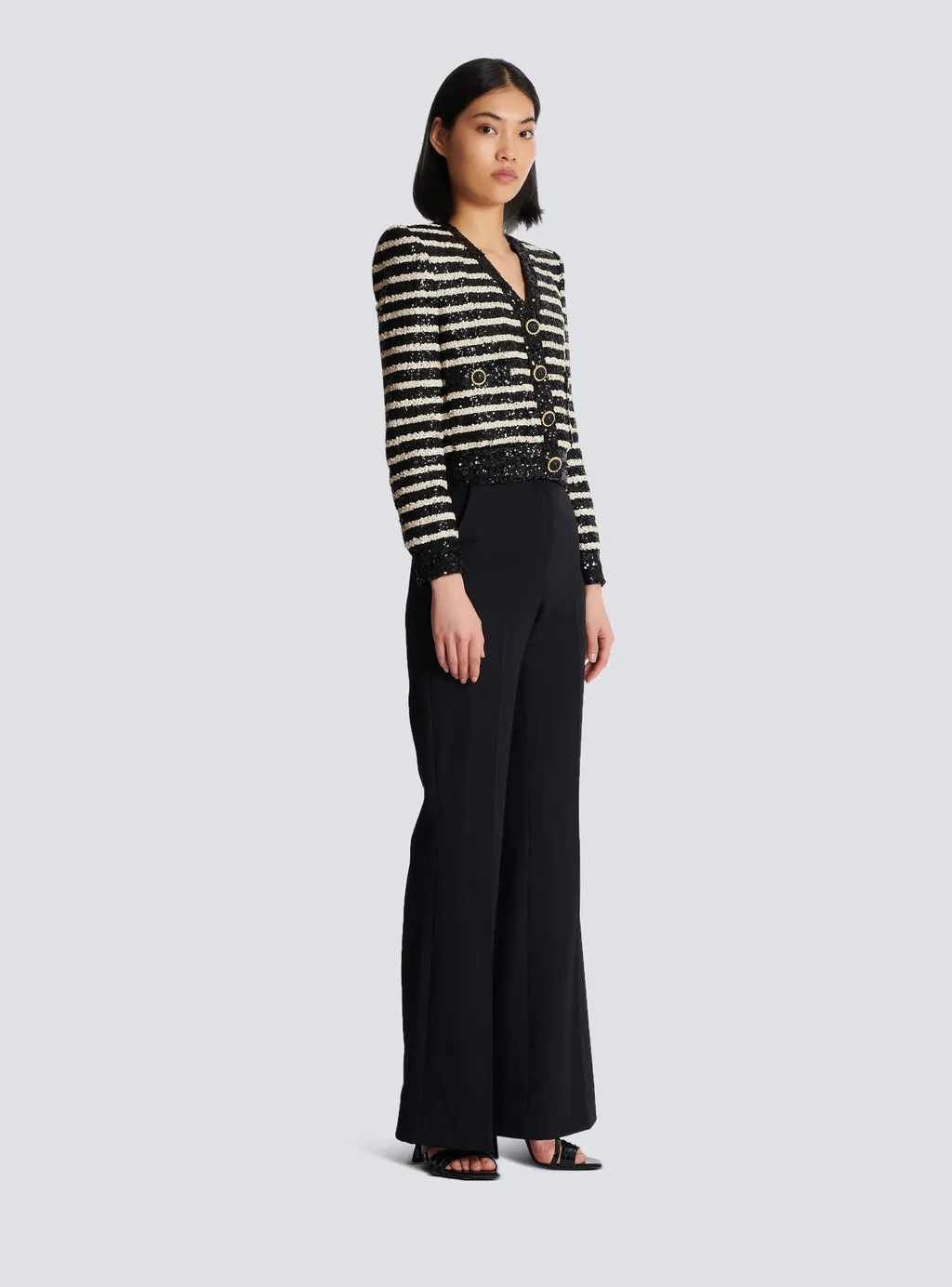 Striped Sequinned Cropped Jacket