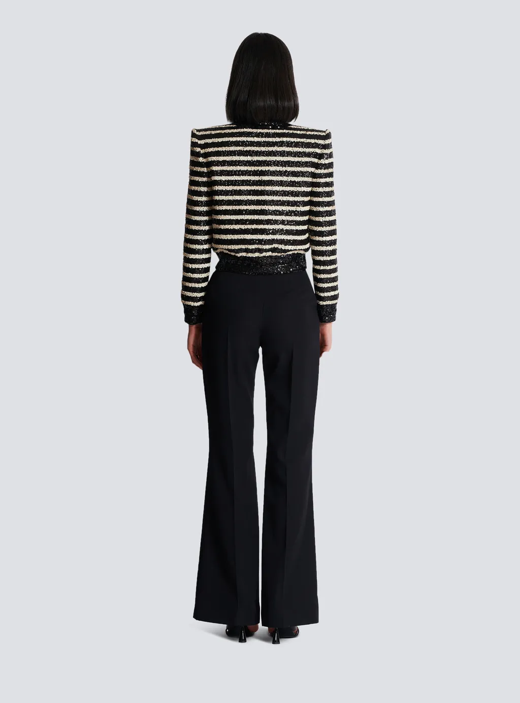 Striped Sequinned Cropped Jacket