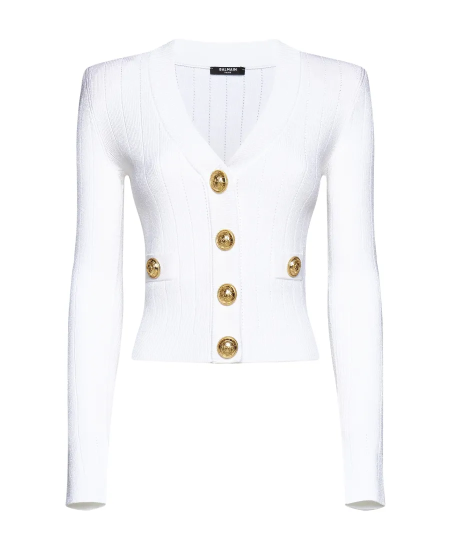 Button Embellished Ribbed Knit Cardigan