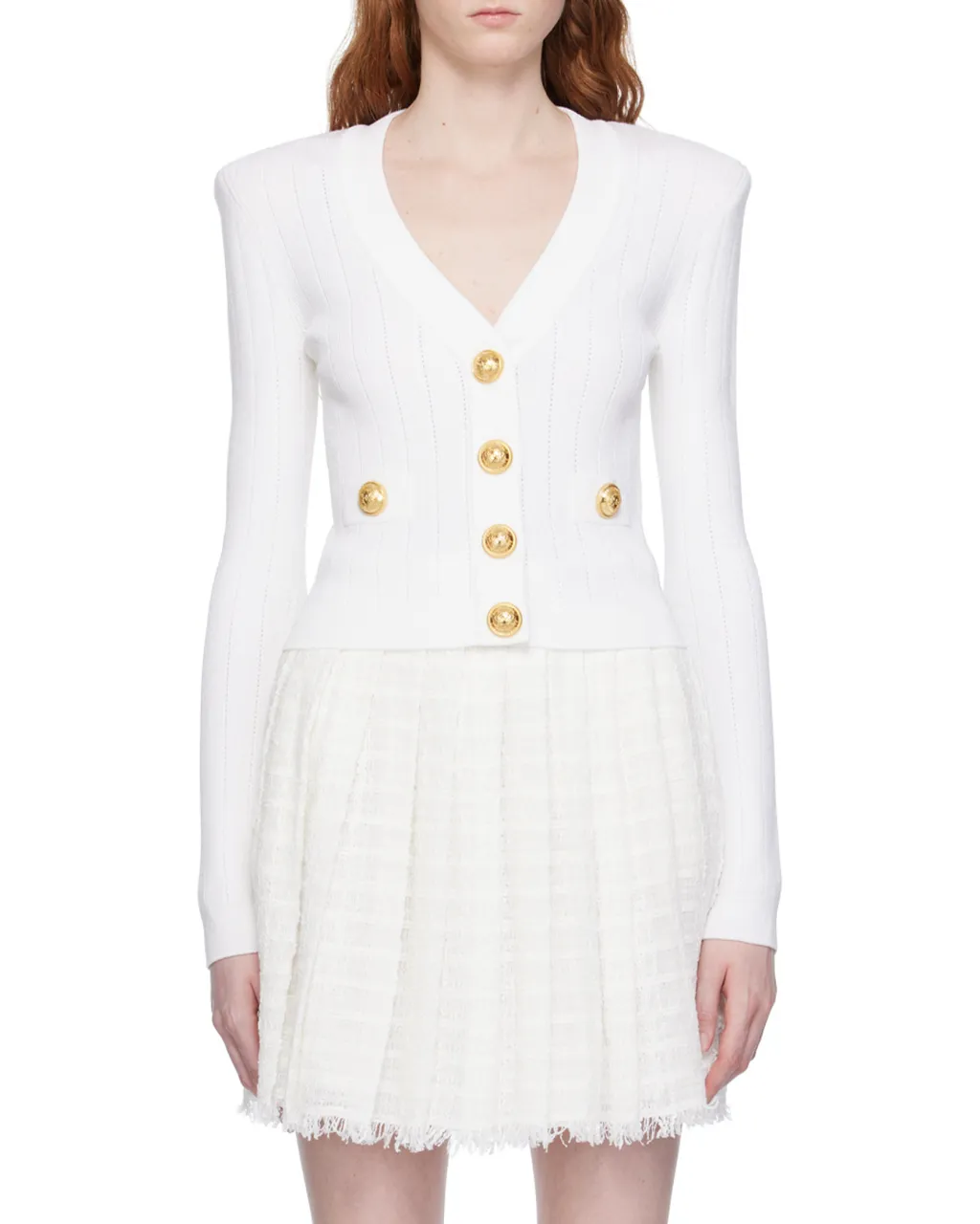 Button Embellished Ribbed Knit Cardigan