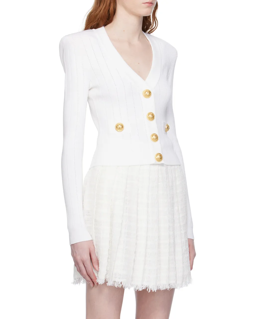 Button Embellished Ribbed Knit Cardigan