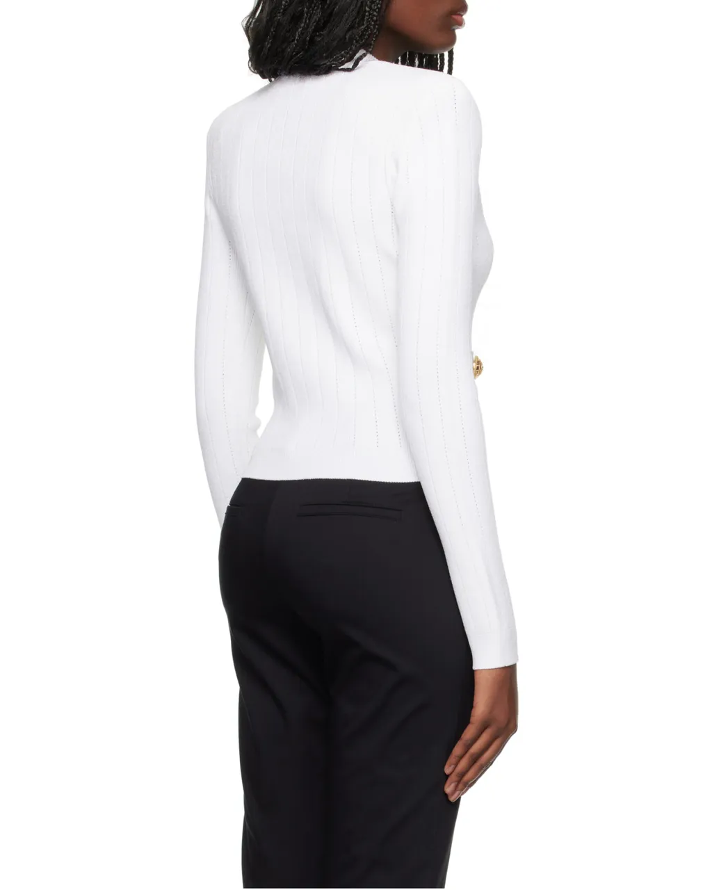 Button Embellished Ribbed Knit Cardigan