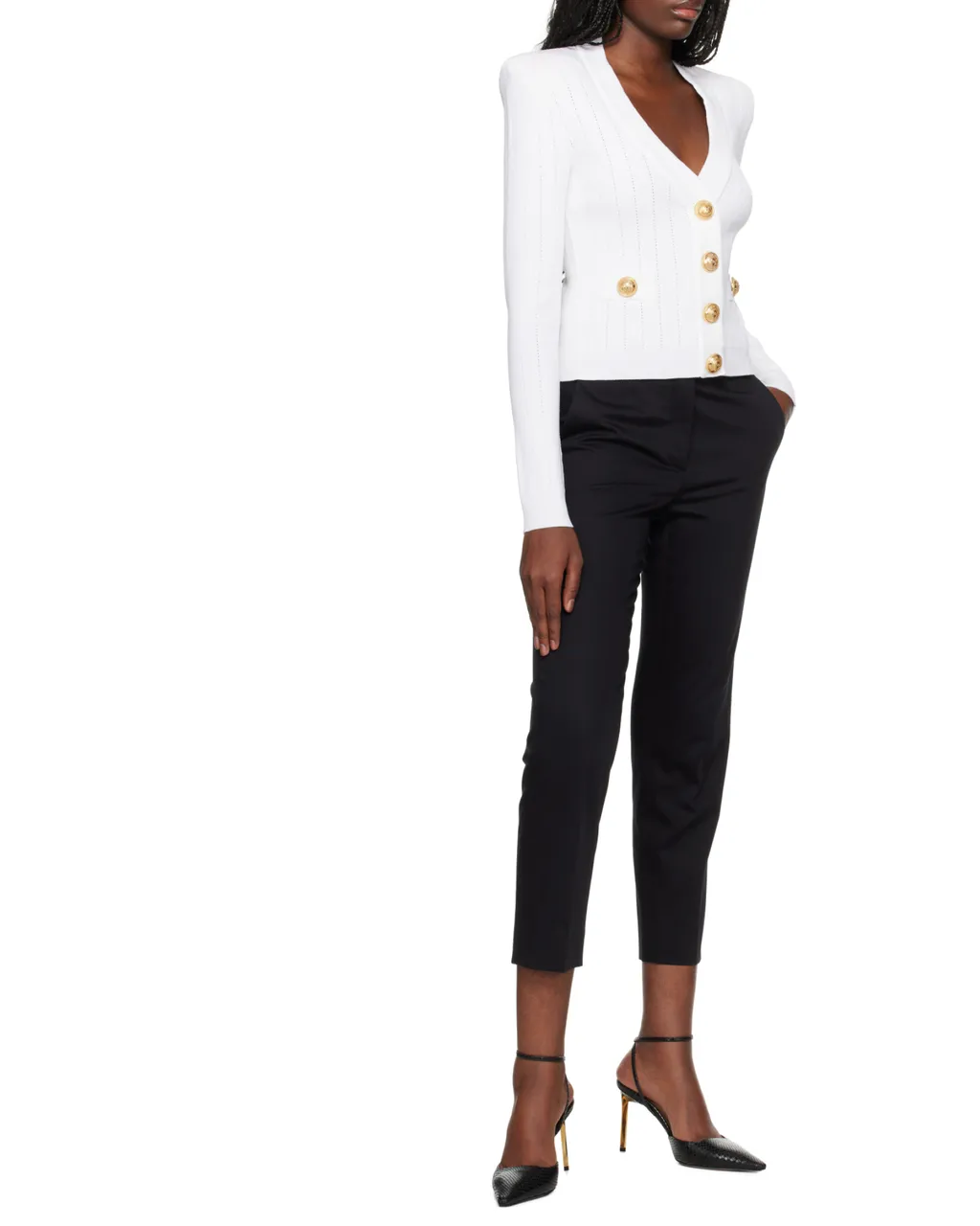 Button Embellished Ribbed Knit Cardigan