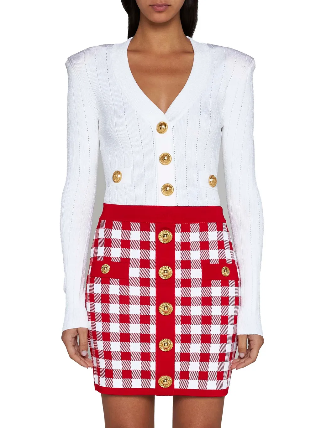 Button Embellished Ribbed Knit Cardigan