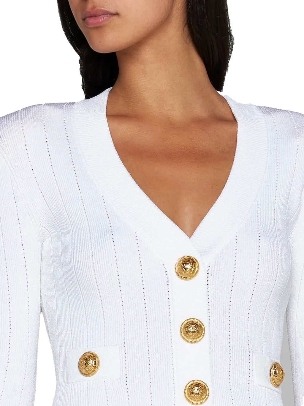 Button Embellished Ribbed Knit Cardigan