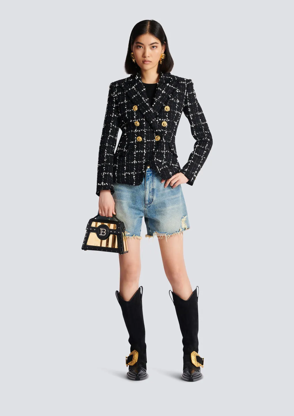 Check Tweed 6-Button Jacket