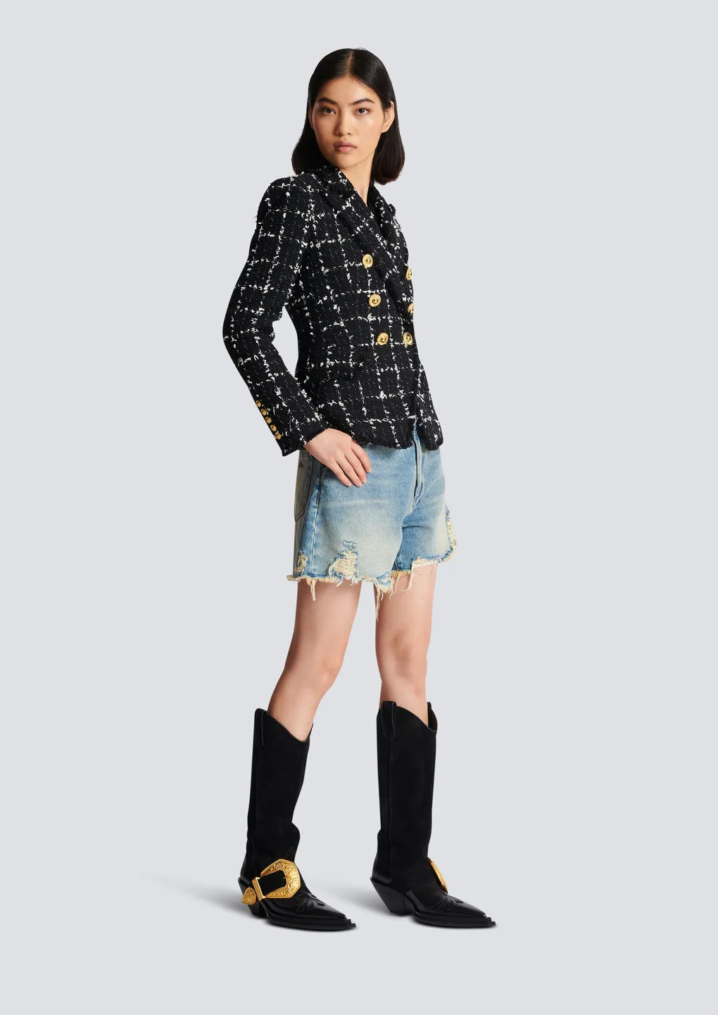 Check Tweed 6-Button Jacket