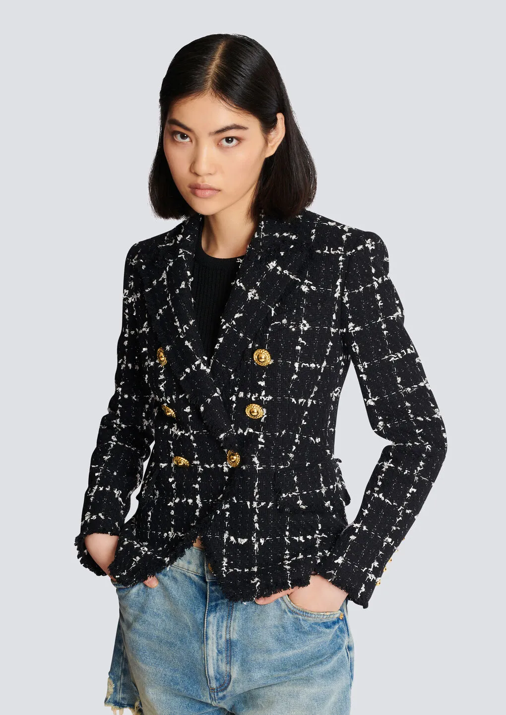 Check Tweed 6-Button Jacket