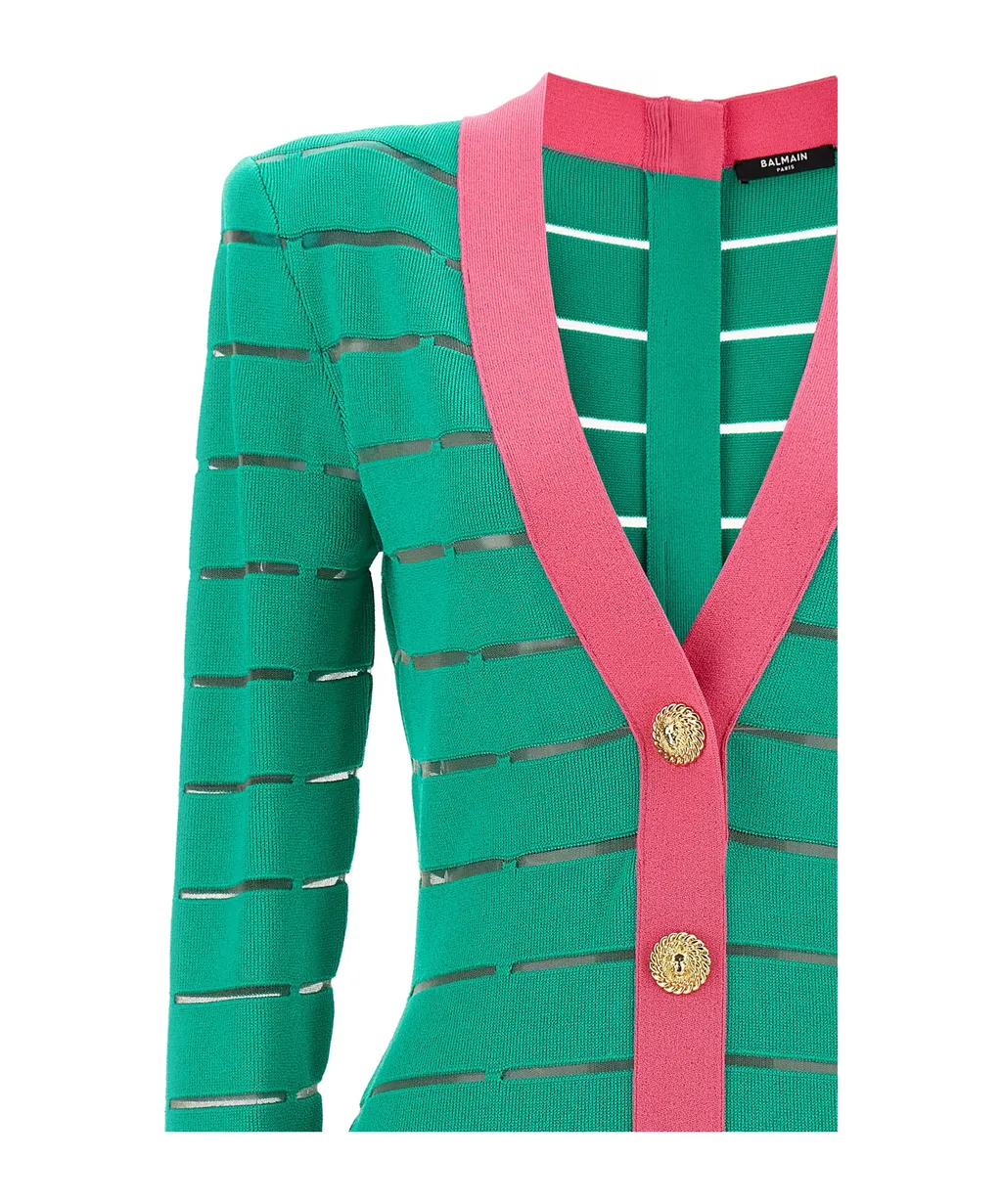 Button-Embellishment V-Neck Knitted Mini Dress