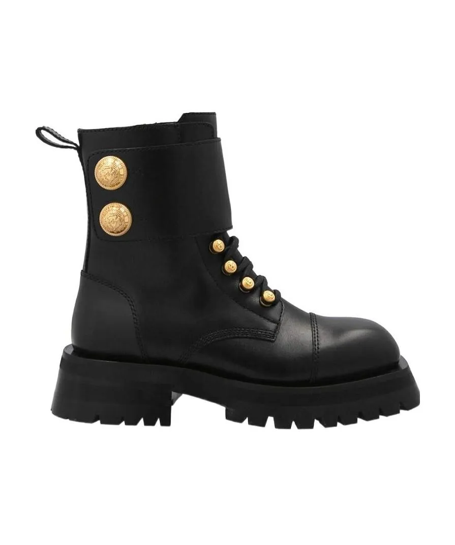 Button Embellished Ridged Ankle Boots