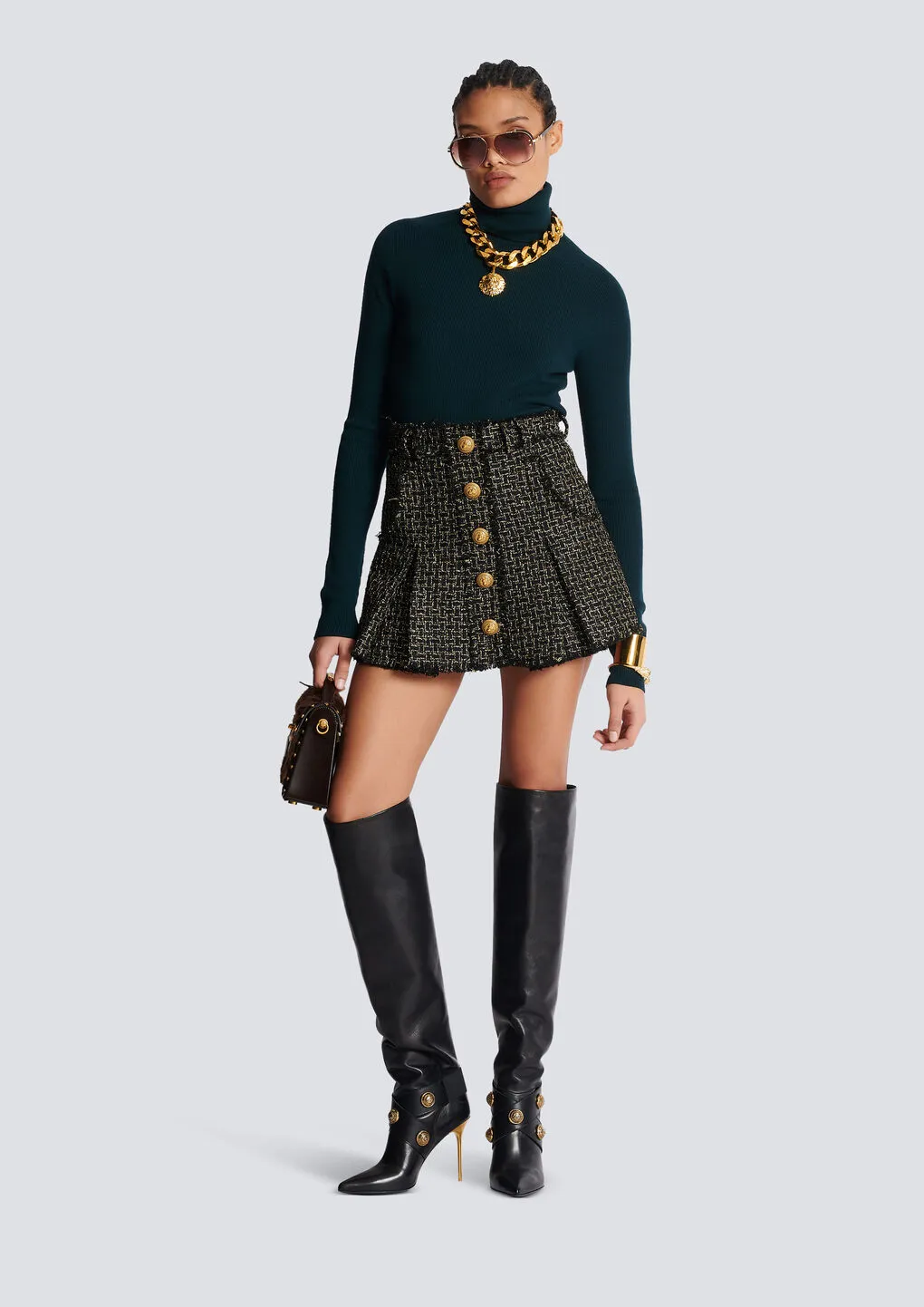 Lurex Tweed Pleated Skirt