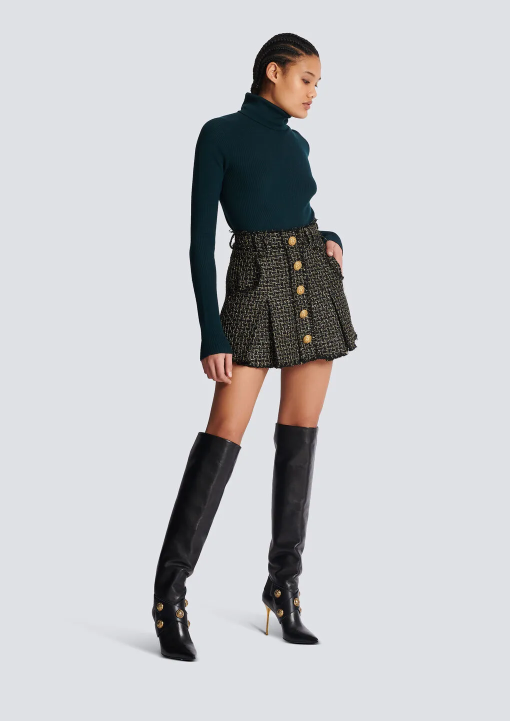 Lurex Tweed Pleated Skirt