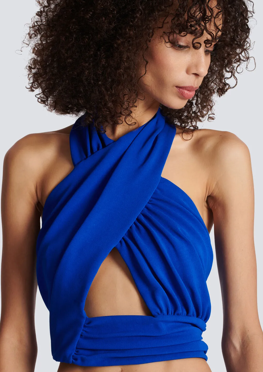 Ruched Halter Neck Crossover Top