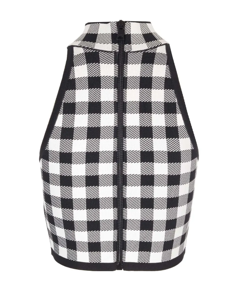 Gingham-Check Pattern Sleeveless Top