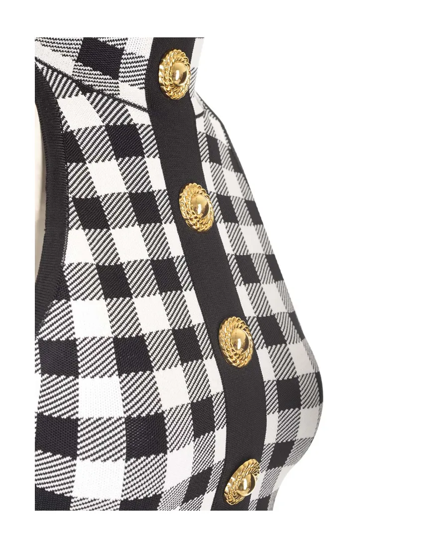 Gingham-Check Pattern Sleeveless Top