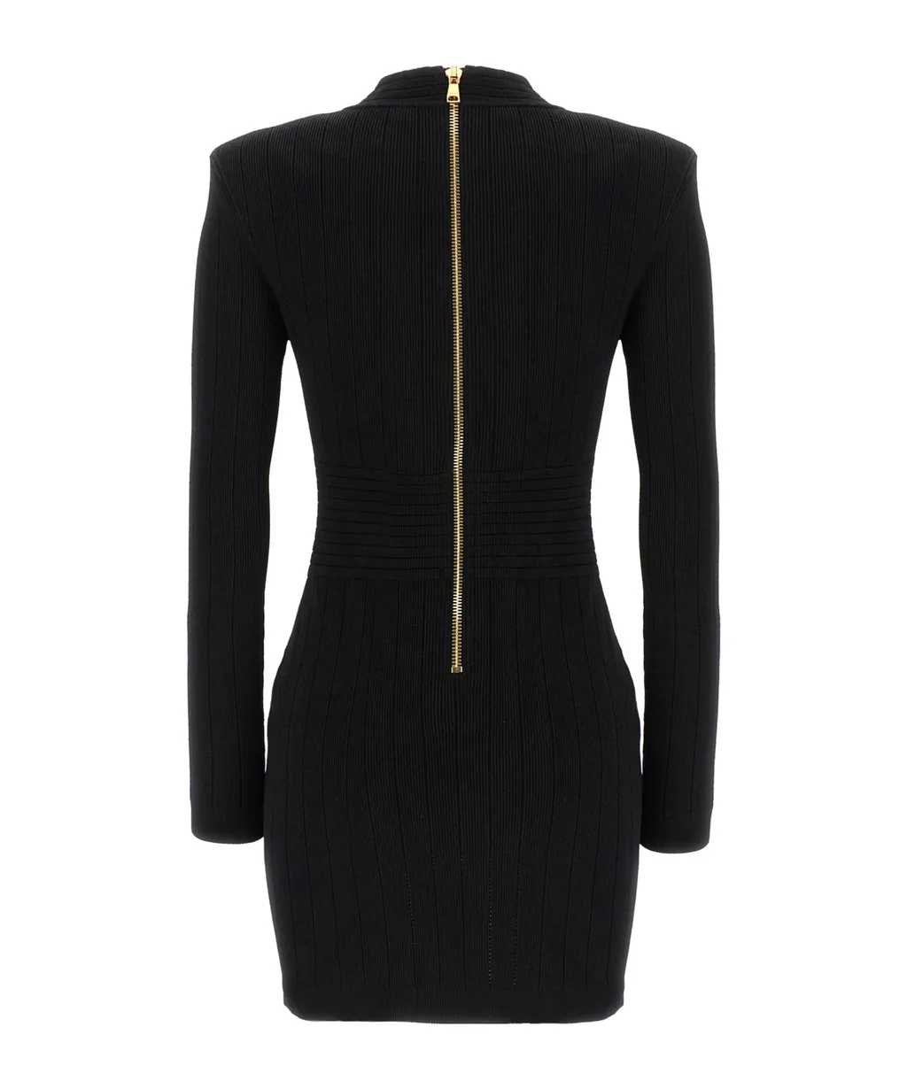 Logo Button Long-Sleeved Mini Dress
