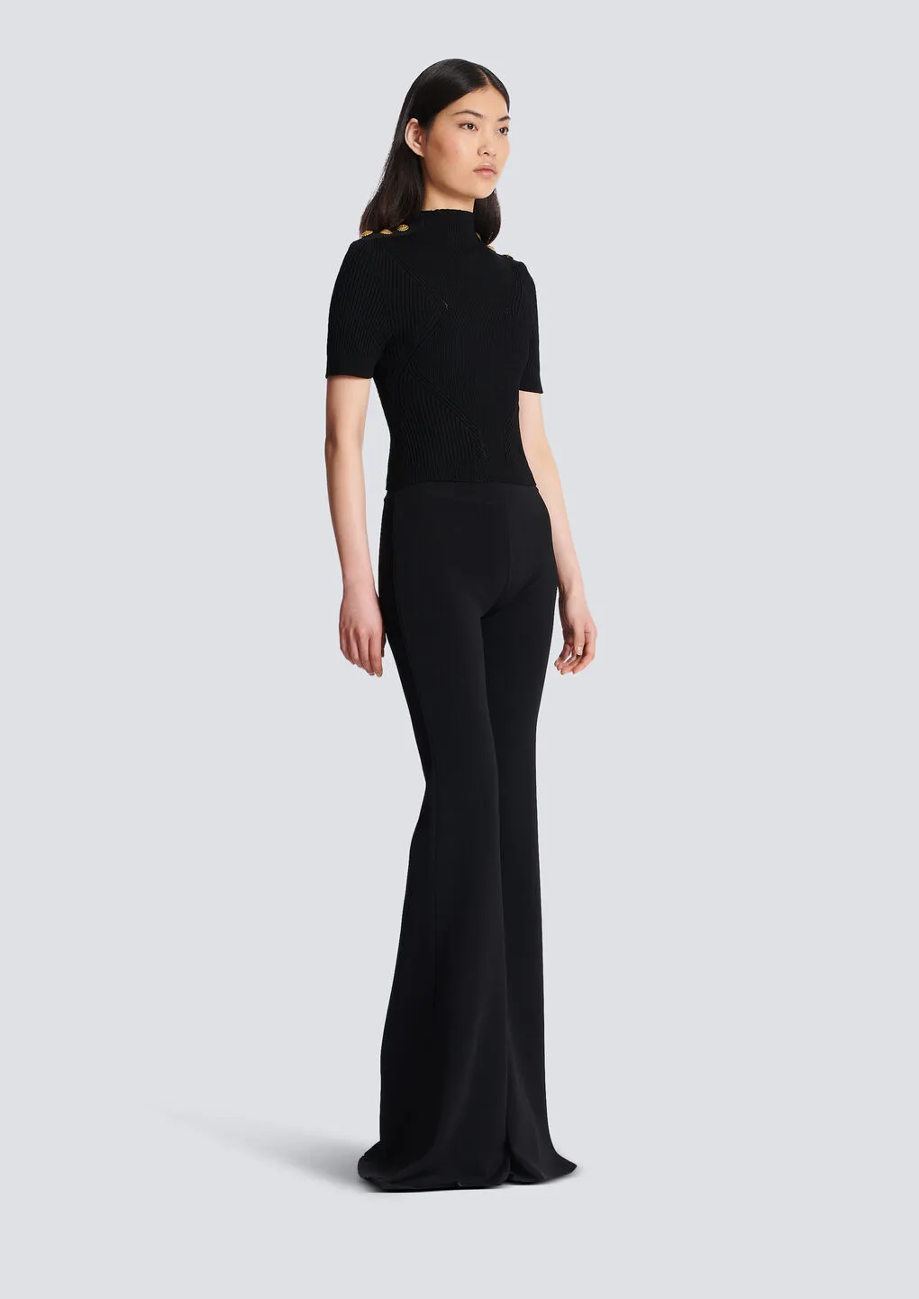 Mock Neck Rib-Knitted Top