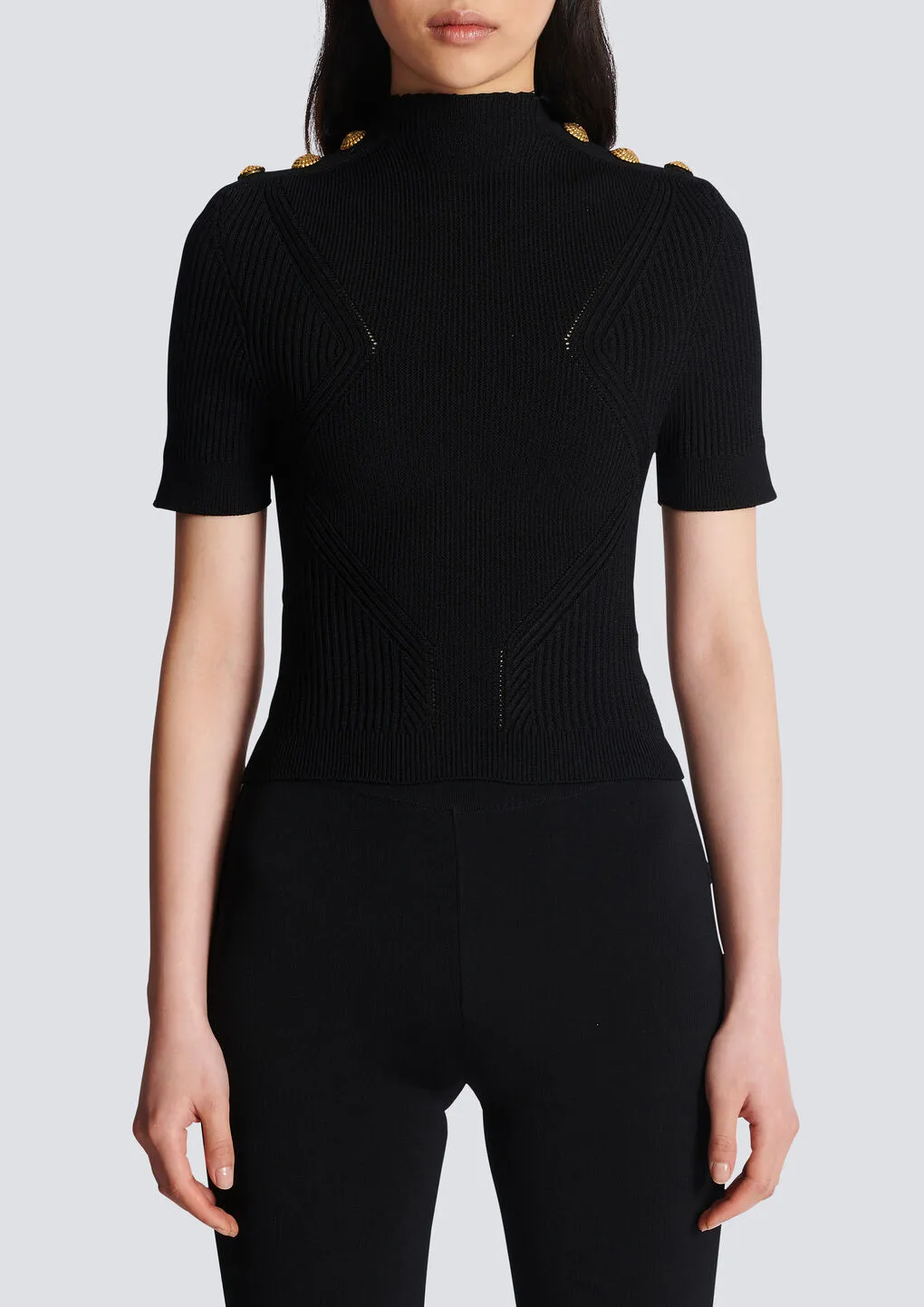 Mock Neck Rib-Knitted Top