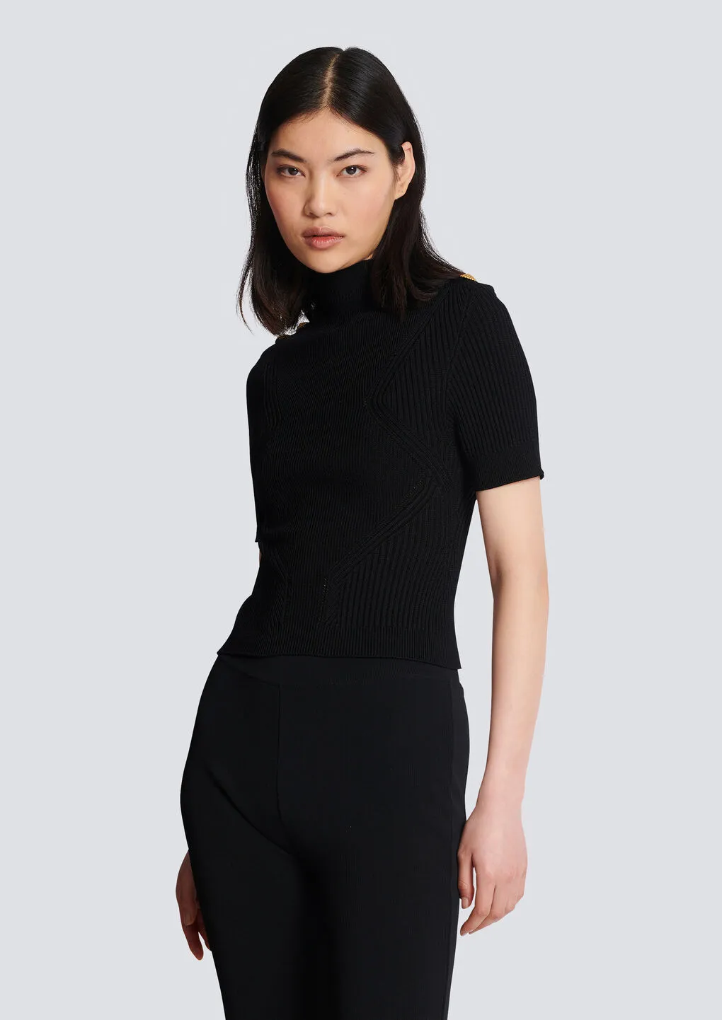 Mock Neck Rib-Knitted Top