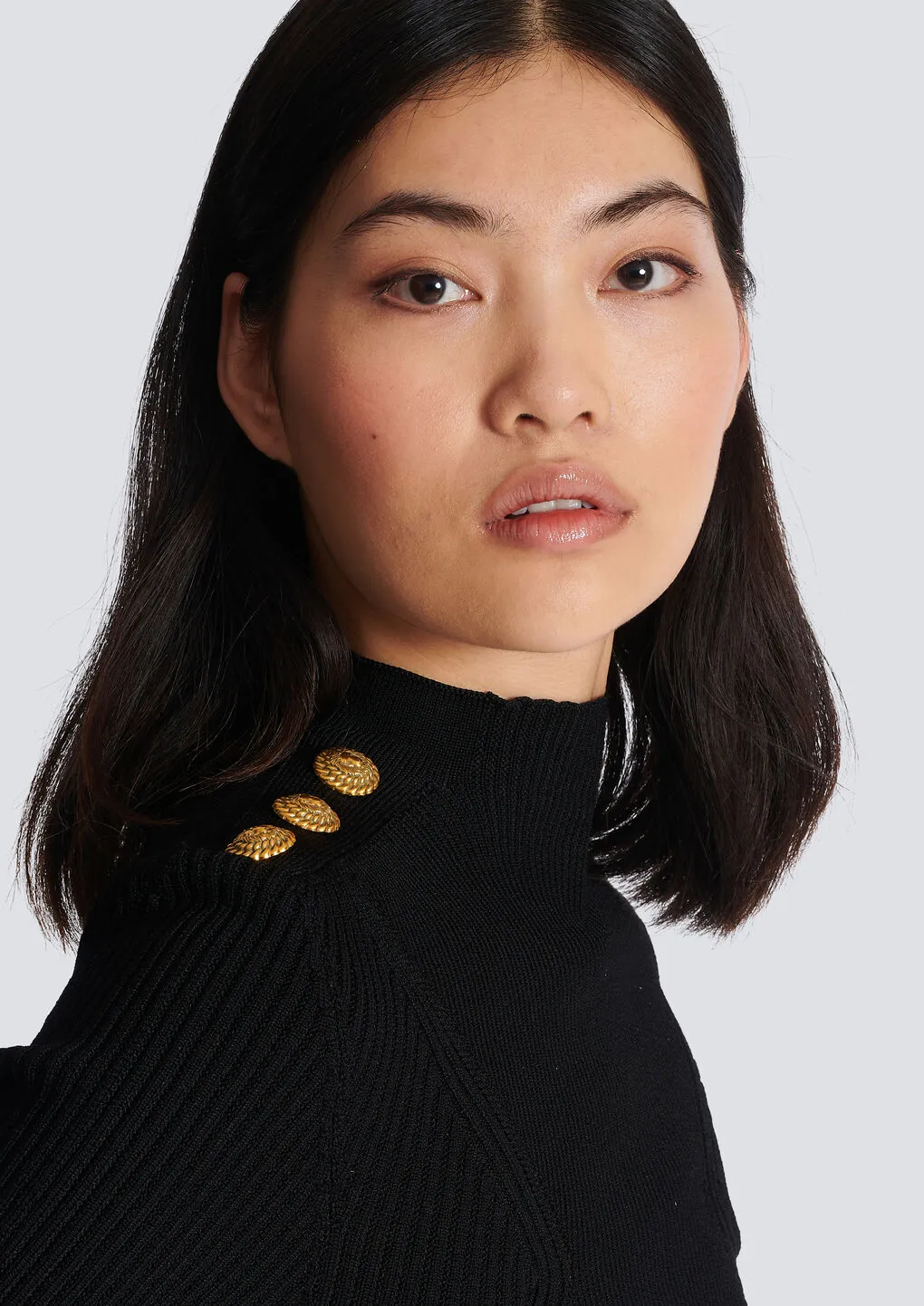 Mock Neck Rib-Knitted Top