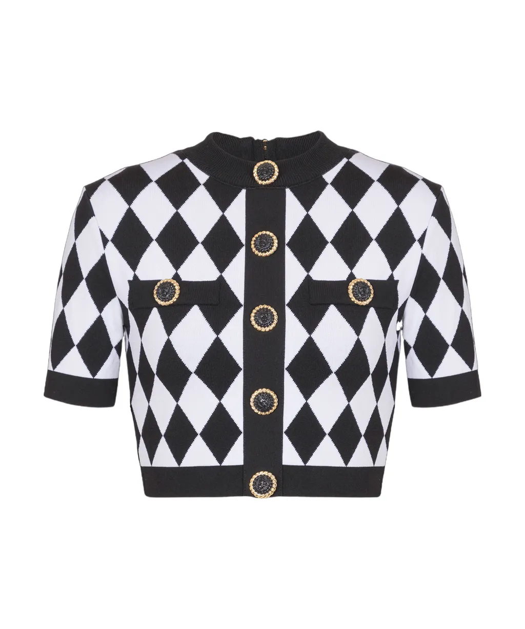 Diamond Pattern Knit Cropped Top
