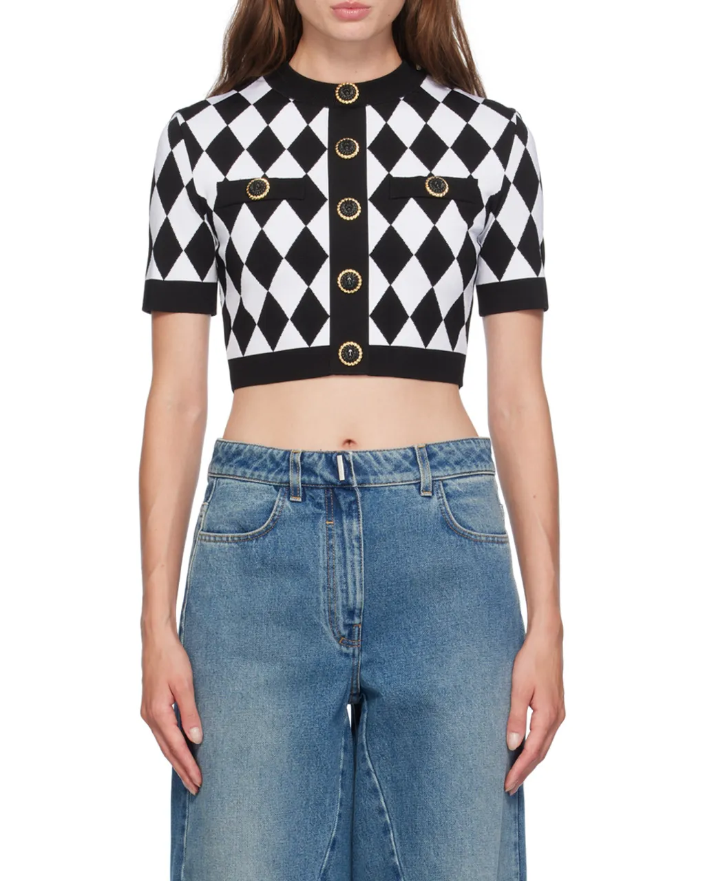 Diamond Pattern Knit Cropped Top
