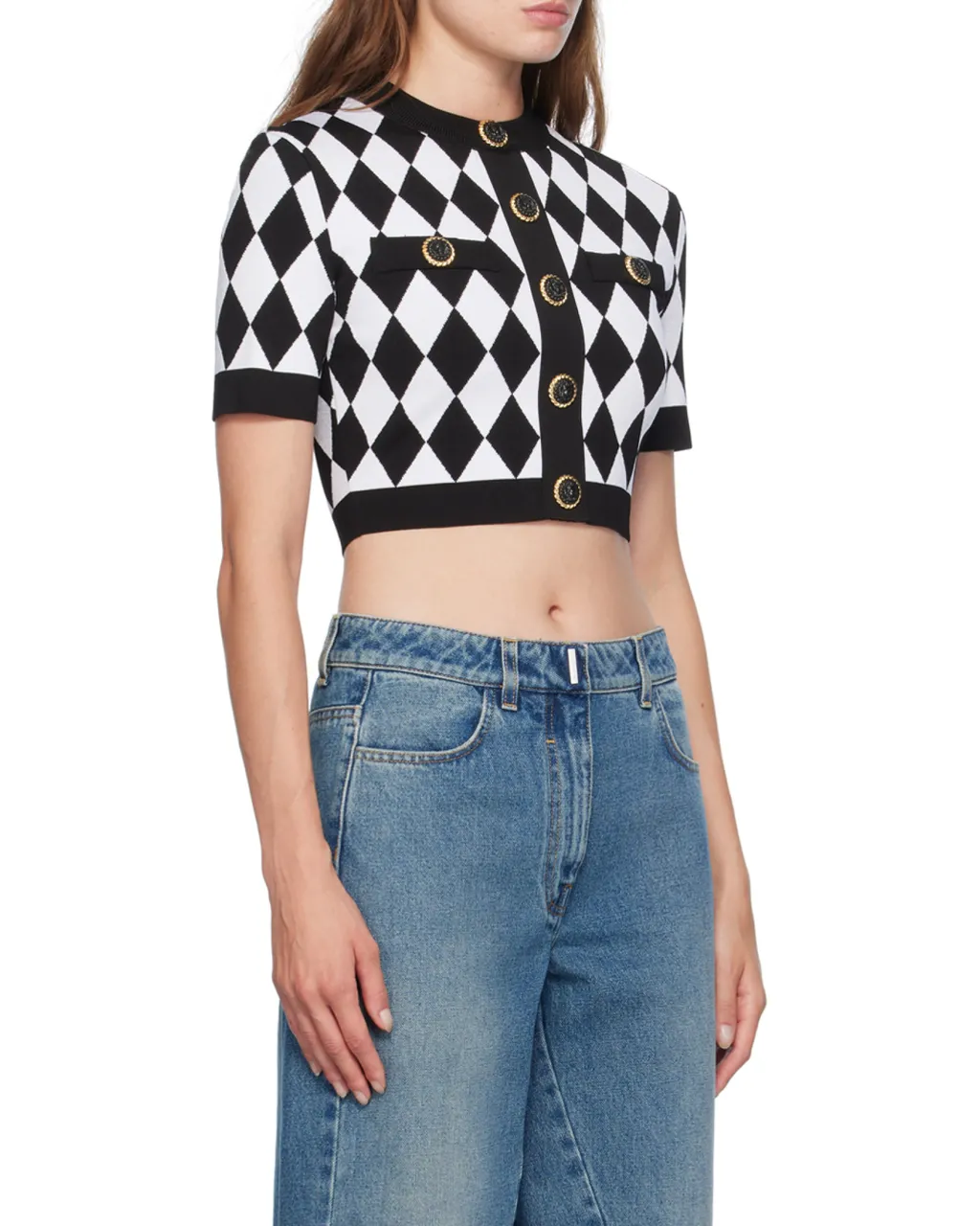 Diamond Pattern Knit Cropped Top