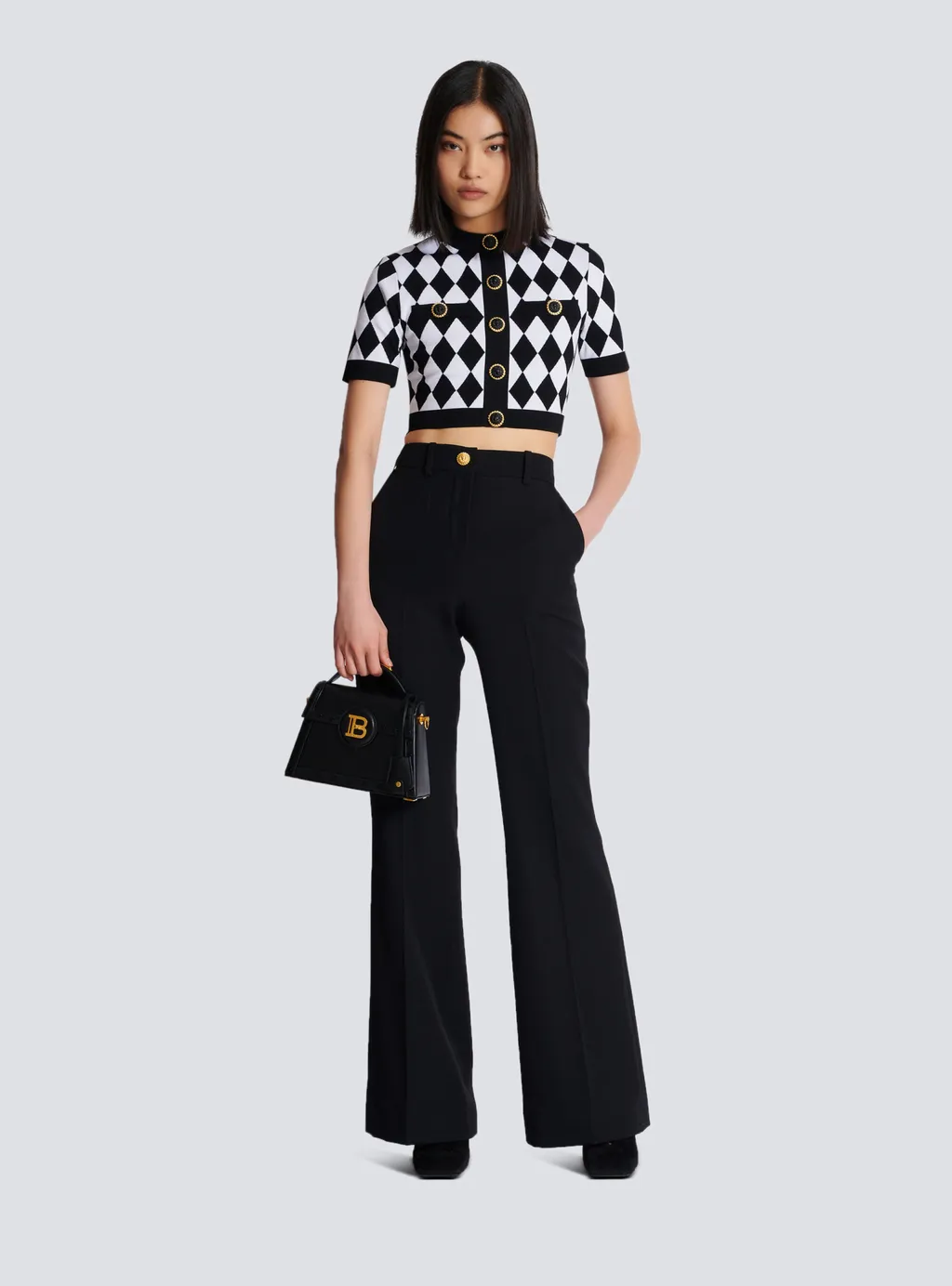 Diamond Pattern Knit Cropped Top