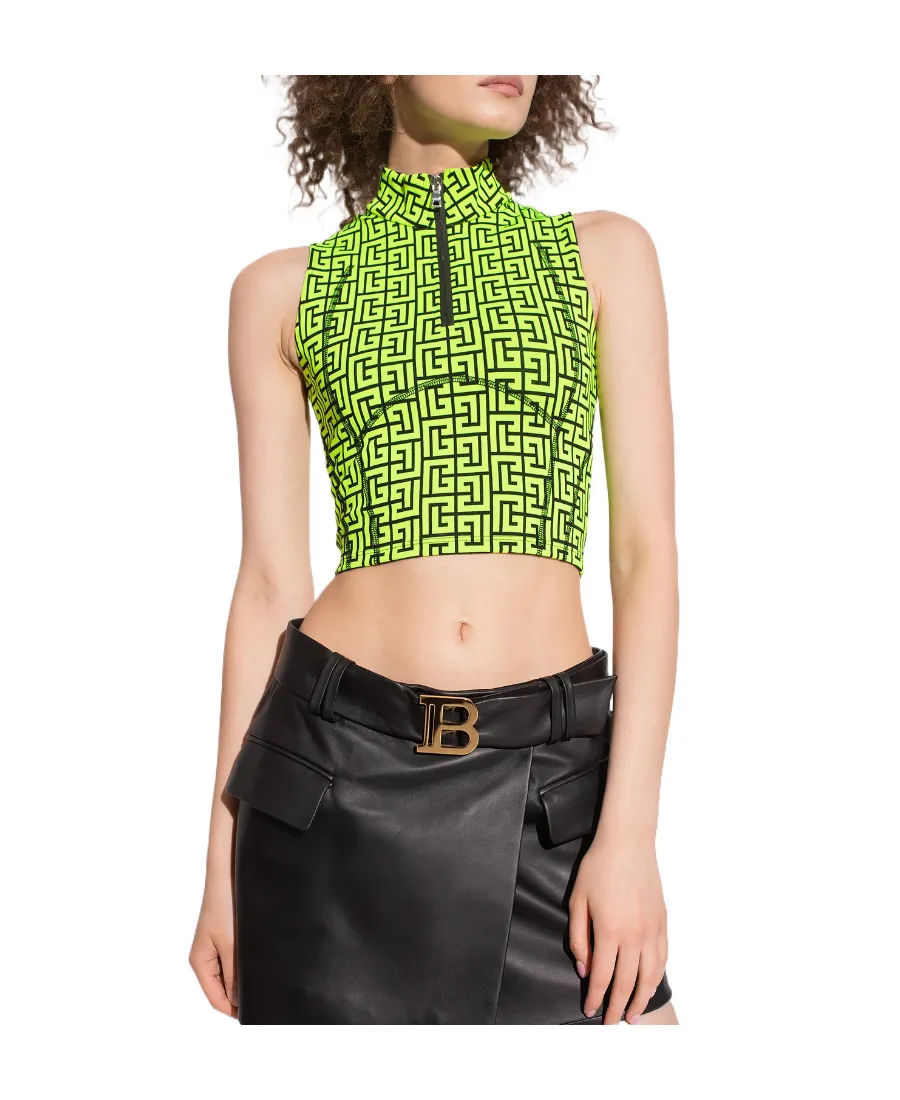 Jersey Crop Top With Balmain Monogram