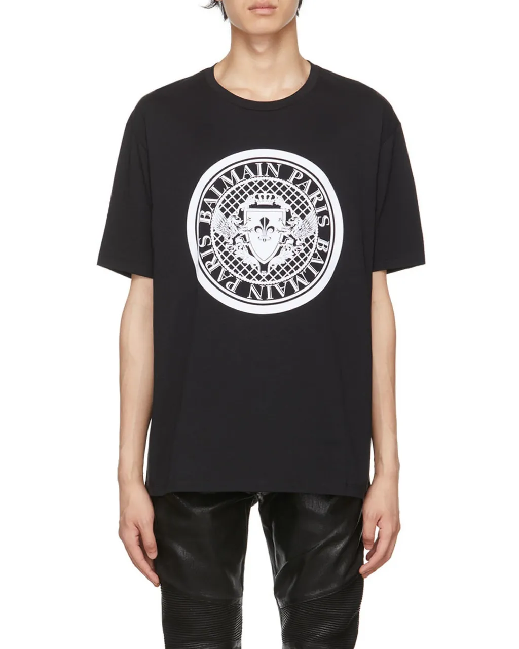 Cotton T-Shirt With Flocked Balmain Medallion