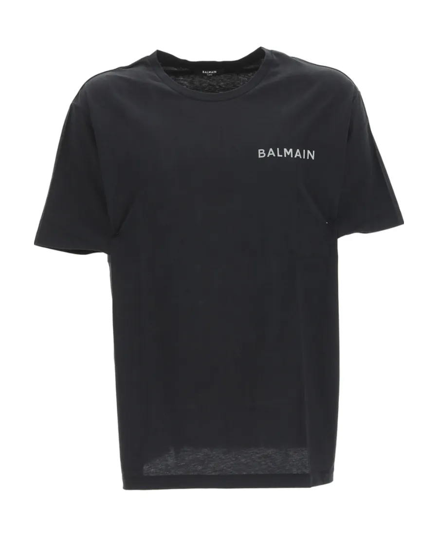 Oversized Cotton T-Shirt With Small Balmain Paris Logo