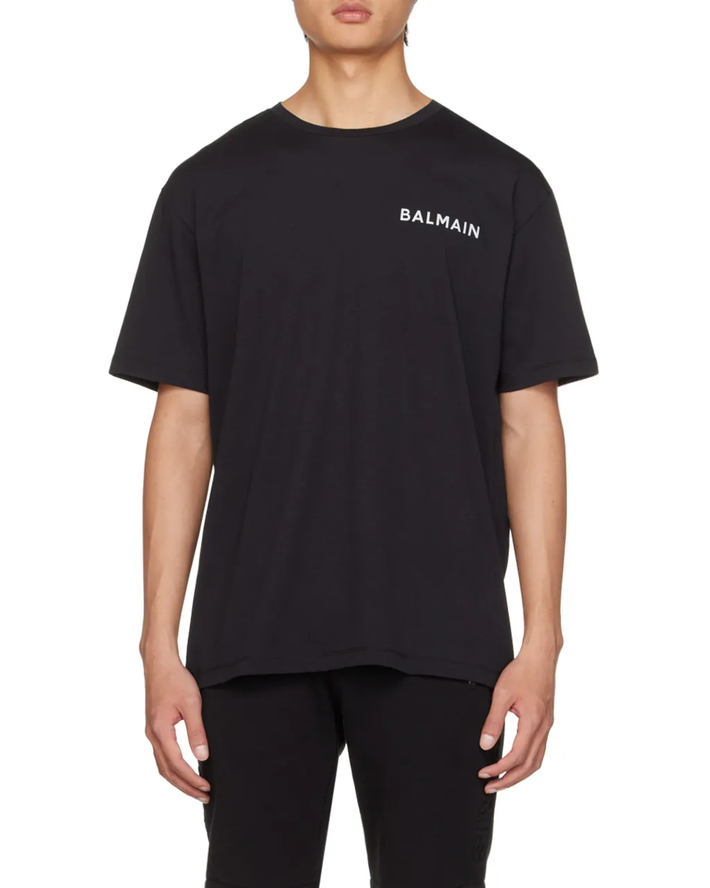 Oversized Cotton T-Shirt With Small Balmain Paris Logo