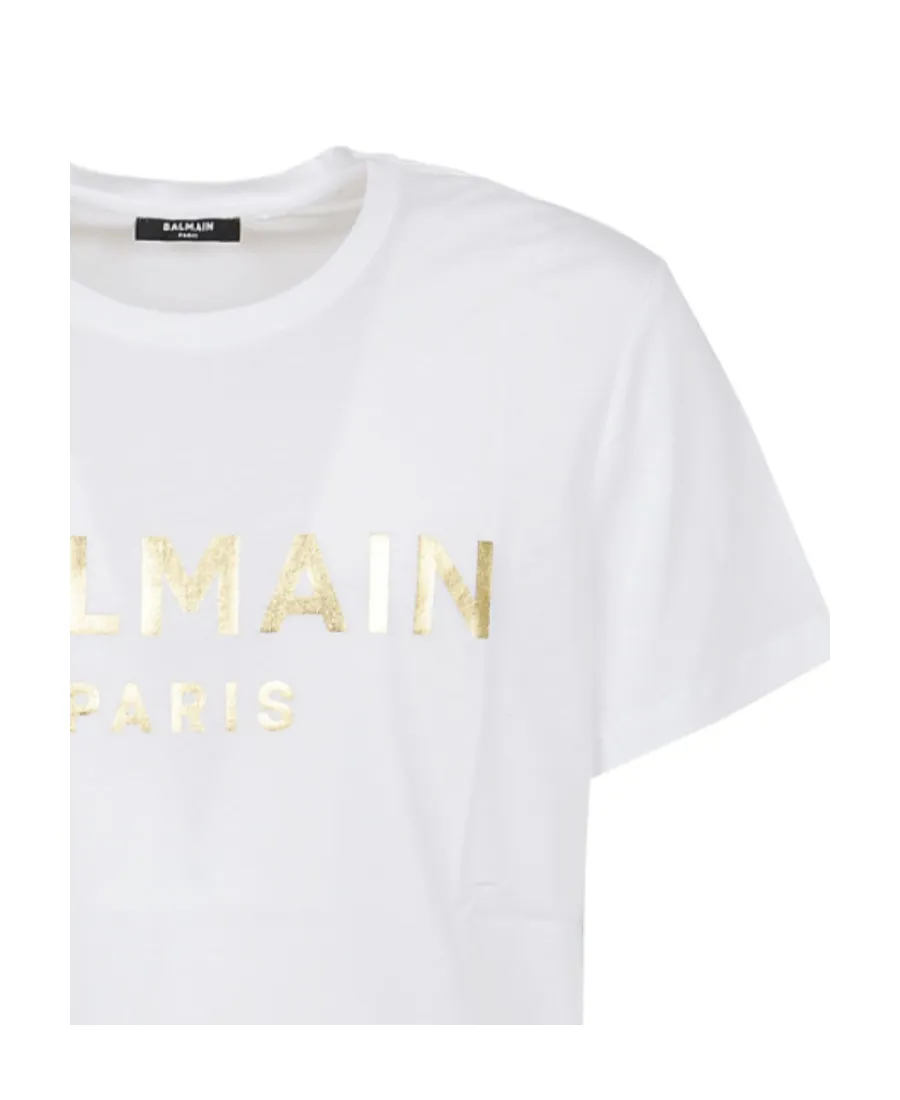 Cotton T-Shirt With Balmain Paris Logo Print