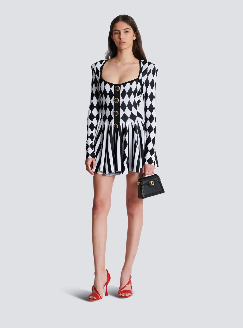 Diamond Jacquard Flared Knit Dress