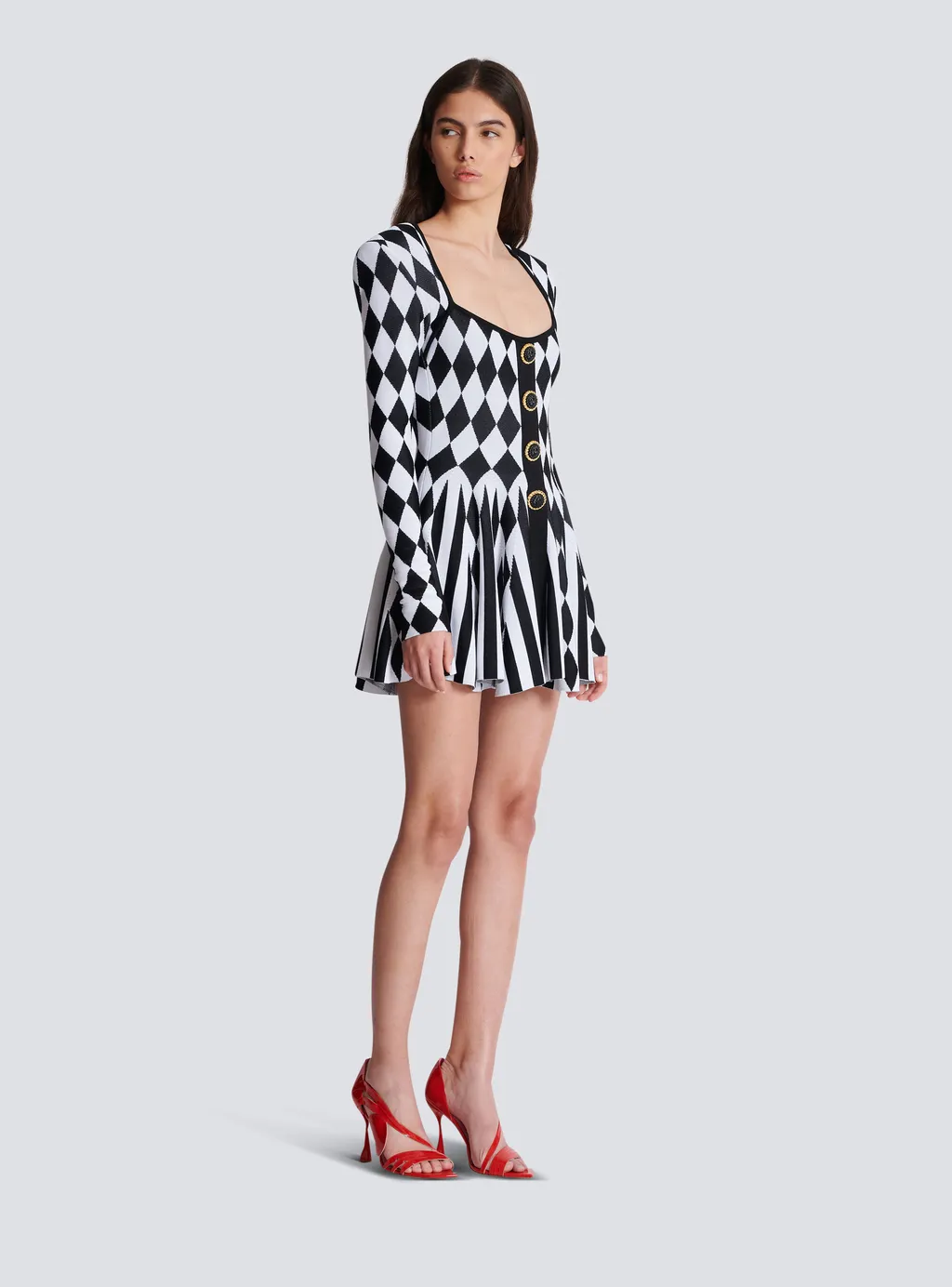 Diamond Jacquard Flared Knit Dress